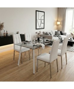 Τραπεζαρία με Καρέκλες Ariadne Λευκό και Τραπέζι Titta γυαλί 120x70x75εκ Σετ 5τεμ