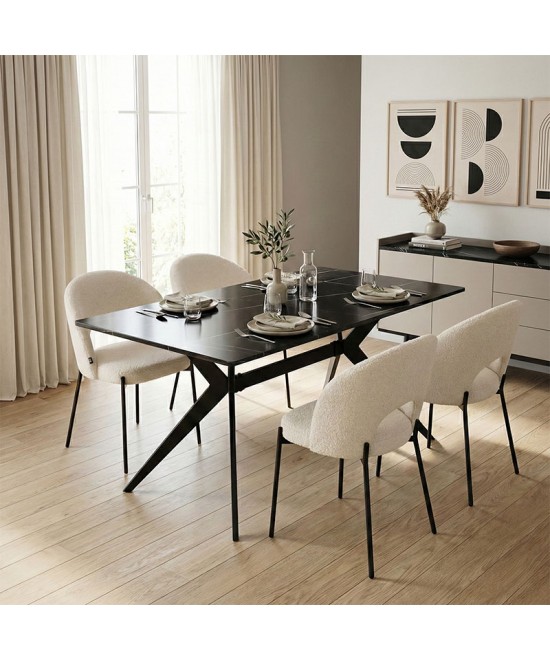 Τραπεζαρία με Καρέκλες Masebo Λευκό και Τραπέζι Ezali Μαύρο 140x80x75εκ Σετ 5τεμ