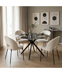 Τραπεζαρία με Καρέκλες Masebo Λευκή και Τραπέζι Orbital Μαύρο Φ120x76εκ Σετ 5τεμ