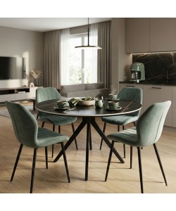 Τραπεζαρία με Καρέκλες Jelour Φυστικί και Τραπέζι Orbital Μαύρο Φ120x76 Σετ 5τεμ