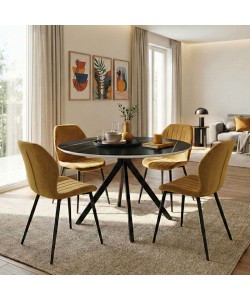 Τραπεζαρία με Καρέκλες Jelour Κίτρινο και Τραπέζι Orbital Μαύρο Φ120x76 Σετ 5τεμ