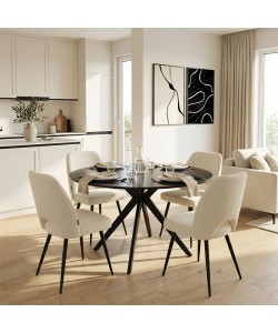 Τραπεζαρία με Καρέκλες Renish Λευκή και Τραπέζι Orbital Μαύρο Φ120x76εκ Σετ 5τεμ