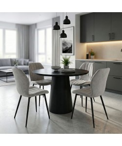 Τραπεζαρία με Καρέκλες Jelour Γκρι και Τραπέζι Donda Μαύρο Φ100x76 Σετ 5τεμ