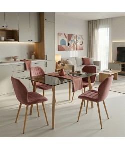 Τραπεζαρία με Καρέκλες Jelour Σάπιο Μήλο και Τραπέζι Titta Γυαλί 120x70x75εκ Σετ 5τεμ