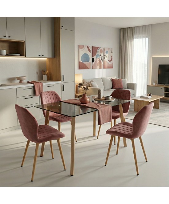 Τραπεζαρία με Καρέκλες Jelour Σάπιο Μήλο και Τραπέζι Titta Γυαλί 120x70x75εκ Σετ 5τεμ