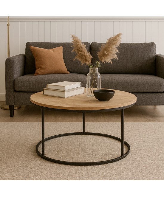 Τραπέζι σαλονιού Sikele pakoworld φυσική απόχρωση με μαύρα μεταλλικά πόδια Φ60x40εκ Τραπέζι σαλονιού Sikele pakoworld φυσική απόχρωση με μαύρα μεταλλικά πόδια Φ60x40εκ