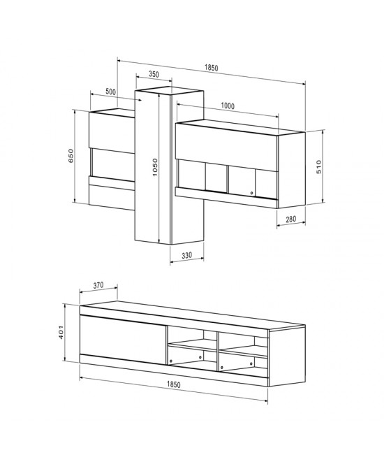Σύνθετο σαλονιού Torania pakoworld sonoma-λευκό 185x37x145εκ