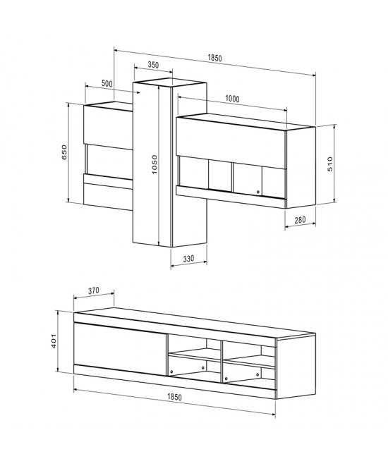 Σύνθετο σαλονιού Torania pakoworld sonoma-λευκό 185x37x145εκ