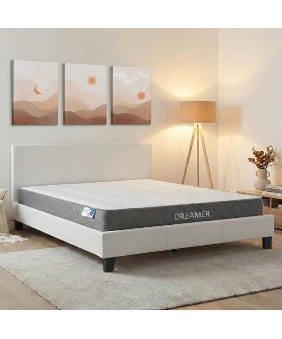 Κρεβάτι με στρώμα Nevil-Dreamer pakoworld pu λευκό 150x200εκ Κρεβάτι με στρώμα Nevil-Dreamer pakoworld pu λευκό 150x200εκ