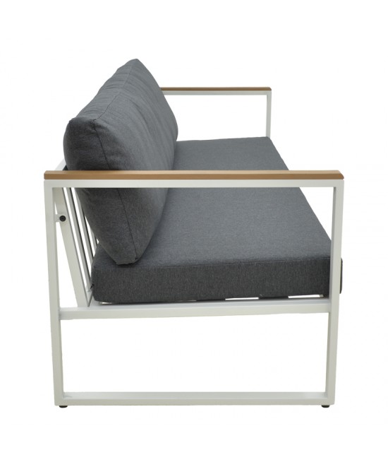 Καναπές τριθέσιος Aurelio pakoworld μεταλλικός σε λευκή -μαξιλάρια σε ανθρακί απόχρωση 192x74x63εκ