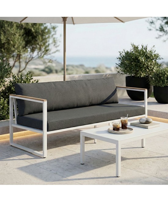 Καναπές τριθέσιος Aurelio pakoworld μεταλλικός σε λευκή -μαξιλάρια σε ανθρακί απόχρωση 192x74x63εκ
