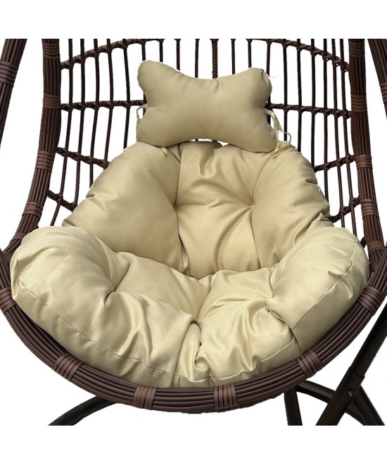 Κούνια φωλιά με βάση Cungo pakoworld μέταλλο καφέ- pe rattan καφέ με μπεζ μαξιλάρι 125x105x195εκ