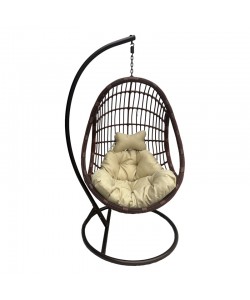 Κούνια φωλιά με βάση Cungo pakoworld μέταλλο καφέ- pe rattan καφέ με μπεζ μαξιλάρι 125x105x195εκ