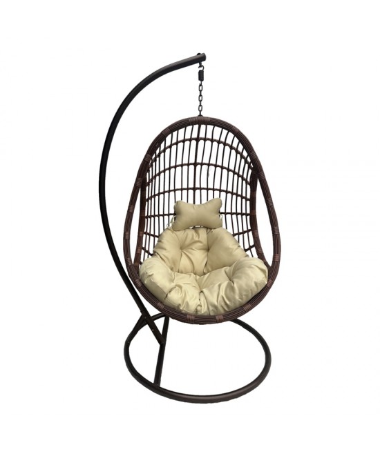 Κούνια φωλιά με βάση Cungo pakoworld μέταλλο καφέ- pe rattan καφέ με μπεζ μαξιλάρι 125x105x195εκ