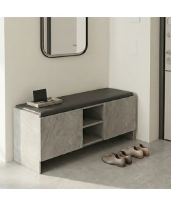 Παπουτσοθήκη-σκαμπό Zulla pakoworld γκρι μπεζ εφε μαρμαρου-μαυρο 110x37x43εκ