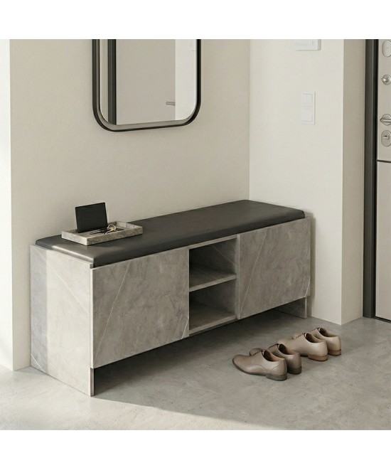 Παπουτσοθήκη-σκαμπό Zulla pakoworld γκρι μπεζ εφε μαρμαρου-μαυρο 110x37x43εκ