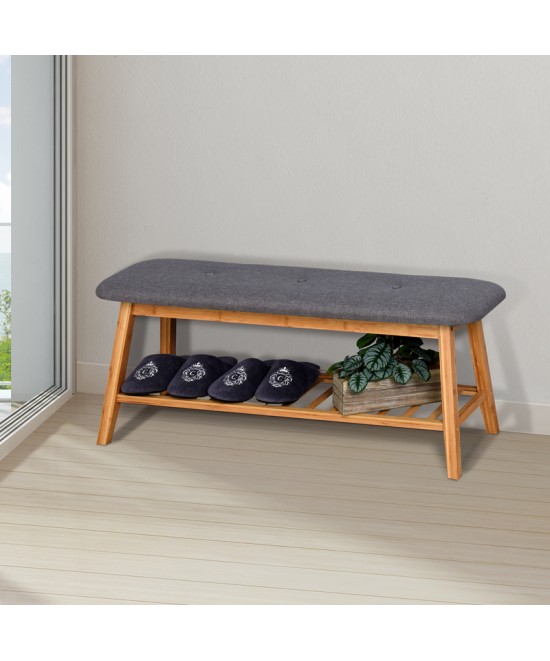 Παπουτσοθήκη-Σκαμπό Zerma pakoworld 4 ζευγών μπαμπού-ύφασμα σε φυσική-γκρι απόχρωση 100x30.5x44εκ