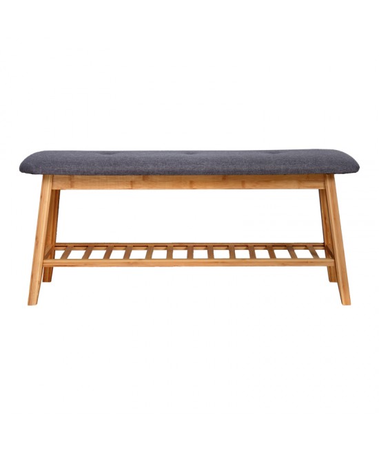 Παπουτσοθήκη-Σκαμπό Zerma pakoworld 4 ζευγών μπαμπού-ύφασμα σε φυσική-γκρι απόχρωση 100x30.5x44εκ