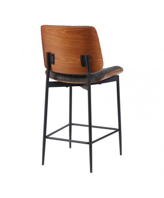 Σκαμπό-μπαρ Kathy pakoworld γκρι ύφασμα-καρυδί μεταλλικό πόδι 48.5x52.5x96εκ