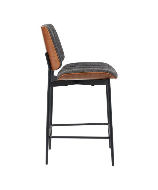 Σκαμπό-μπαρ Kathy pakoworld γκρι ύφασμα-καρυδί μεταλλικό πόδι 48.5x52.5x96εκ