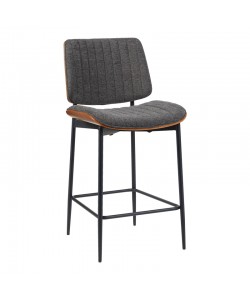 Σκαμπό-μπαρ Kathy pakoworld γκρι ύφασμα-καρυδί μεταλλικό πόδι 48.5x52.5x96εκ