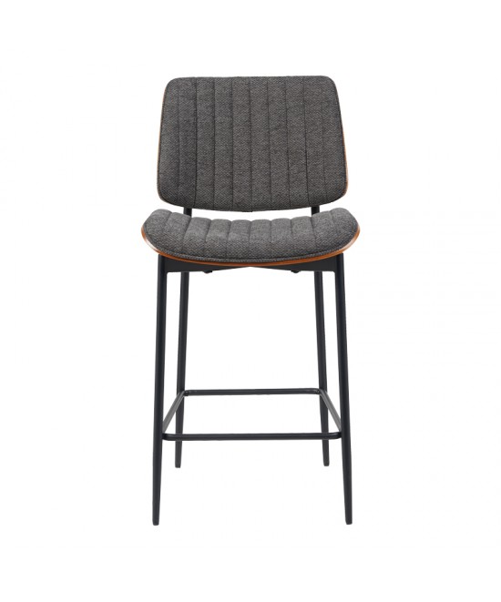 Σκαμπό-μπαρ Kathy pakoworld γκρι ύφασμα-καρυδί μεταλλικό πόδι 48.5x52.5x96εκ