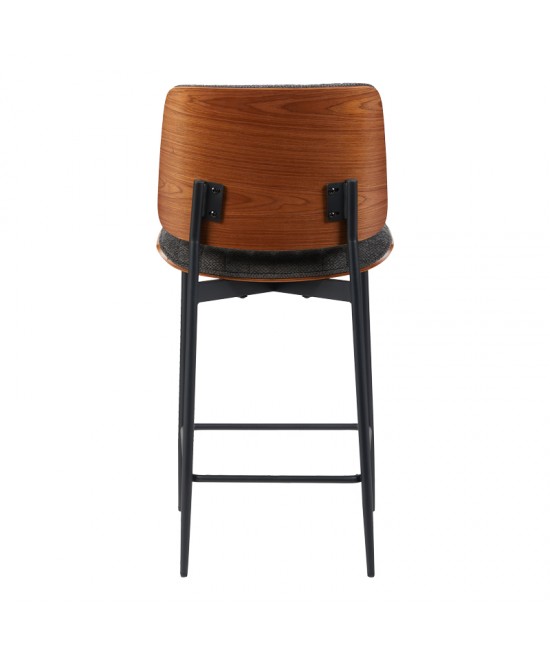 Σκαμπό-μπαρ Kathy pakoworld γκρι ύφασμα-καρυδί μεταλλικό πόδι 48.5x52.5x96εκ