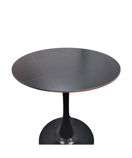 Τραπέζι Balou I pakoworld sintered stone-mdf σε μαύρο μαρμάρου Φ70x74εκ