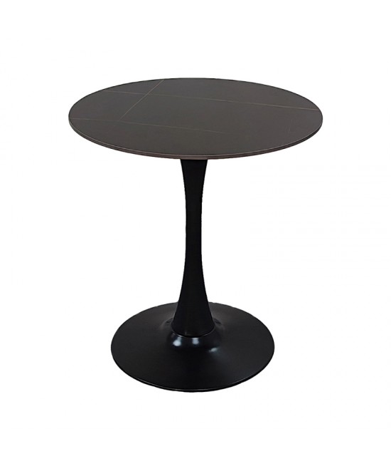 Τραπέζι Balou I pakoworld sintered stone-mdf σε μαύρο μαρμάρου Φ70x74εκ