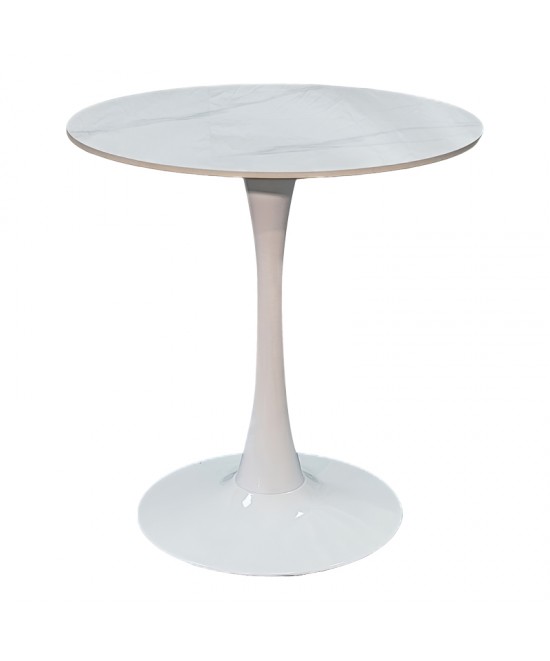 Τραπέζι Balou I pakoworld sintered stone-mdf σε λευκό μαρμάρου Φ70x74εκ