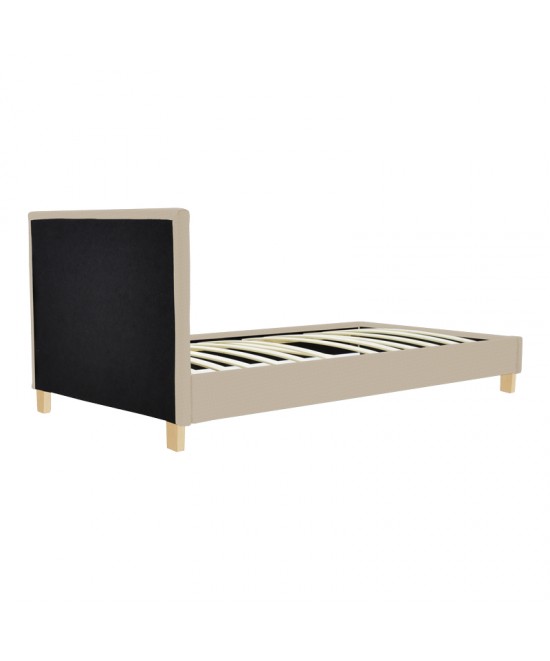 Κρεβάτι Nevil pakoworld ύφασμα εκρού με ξύλινο πόδι σε φυσική απόχρωση 100x200εκ