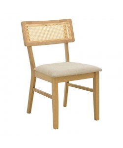 Καρέκλα Raffles pakoworld rubberwood με pe rattan και γκρι μπεζ ύφασμα 47x48x83.5εκ