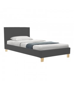 Κρεβάτι Nevil pakoworld ύφασμα ανθρακί με ξύλινο πόδι σε φυσική απόχρωση 100x200εκ