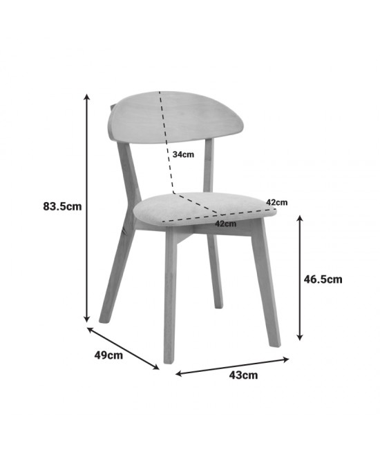 Καρέκλα Canon pakoworld rubberwood σε φυσική απόχρωση με γκρι μπεζ ύφασμα 43x43x79.5εκ