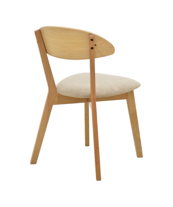 Καρέκλα Canon pakoworld rubberwood σε φυσική απόχρωση με γκρι μπεζ ύφασμα 43x43x79.5εκ