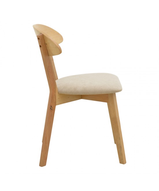 Καρέκλα Canon pakoworld rubberwood σε φυσική απόχρωση με γκρι μπεζ ύφασμα 43x43x79.5εκ