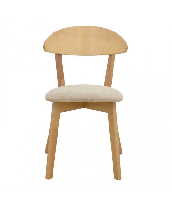 Καρέκλα Canon pakoworld rubberwood σε φυσική απόχρωση με γκρι μπεζ ύφασμα 43x43x79.5εκ