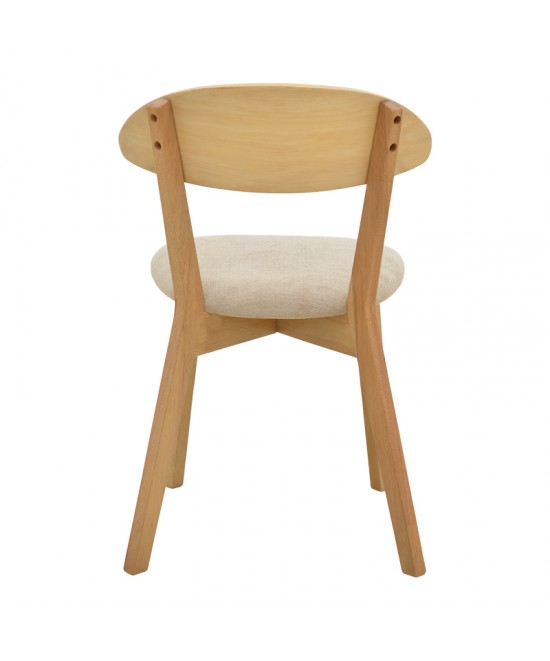 Καρέκλα Canon pakoworld rubberwood σε φυσική απόχρωση με γκρι μπεζ ύφασμα 43x43x79.5εκ