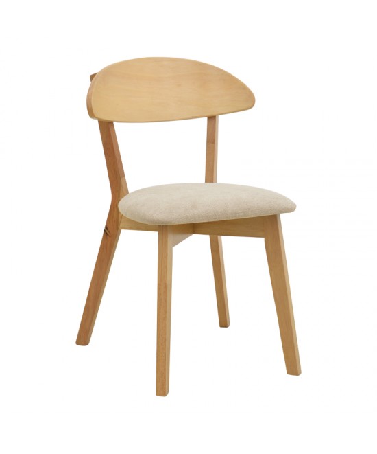 Καρέκλα Canon pakoworld rubberwood σε φυσική απόχρωση με γκρι μπεζ ύφασμα 43x43x79.5εκ