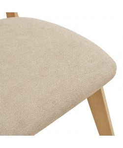 Καρέκλα Canon pakoworld rubberwood σε φυσική απόχρωση με γκρι μπεζ ύφασμα 43x43x79.5εκ