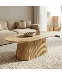 Τραπέζι σαλονιού Aithra pakoworld μασίφ ξύλο μάνγκο σε φυσική απόχρωση 120x60x42εκ