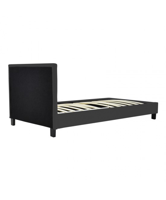 Κρεβάτι Nevil pakoworld ύφασμα ανθρακί με ξύλινο μαύρο πόδι 90x190εκ