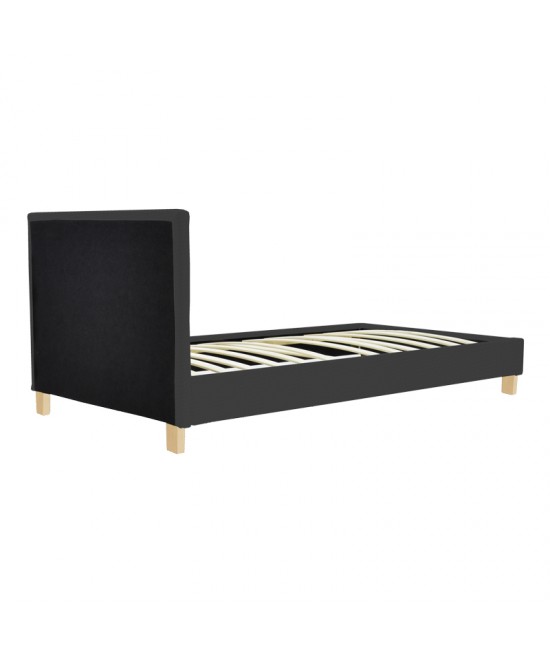 Κρεβάτι Nevil pakoworld ύφασμα ανθρακί με ξύλινο πόδι σε φυσική απόχρωση 90x190εκ