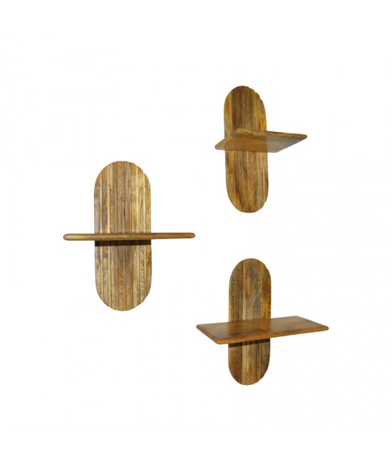 Ραφιέρα τοίχου Arcadia 3 τεμ pakoworld μασίφ ξύλο μάνγκο σε φυσική απόχρωση 30x20x40εκ