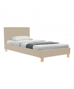 Κρεβάτι Nevil pakoworld ύφασμα εκρού με ξύλινο πόδι σε φυσική απόχρωση 90x190εκ