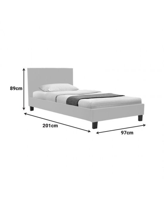 Κρεβάτι Nevil pakoworld ύφασμα εκρού με ξύλινο μαύρο πόδι 90x190εκ