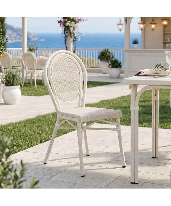 Καρέκλα Nacia pakoworld στοιβαζόμενη αλουμίνιο-textilene λευκό 45x59x85εκ