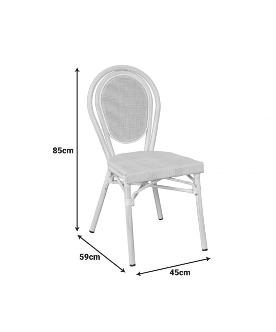 Καρέκλα Nacia pakoworld στοιβαζόμενη αλουμίνιο-textilene λευκό 45x59x85εκ