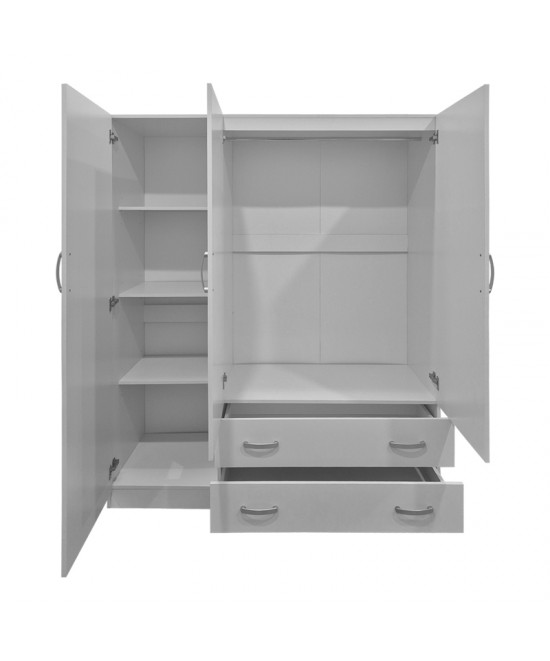Ντουλάπα τρίφυλλη με 2 συρτάρια Alvia pakoworld λευκή 150x51x180εκ