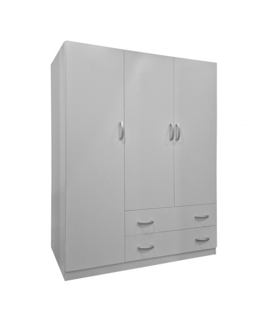 Ντουλάπα τρίφυλλη με 2 συρτάρια Alvia pakoworld λευκή 150x51x180εκ